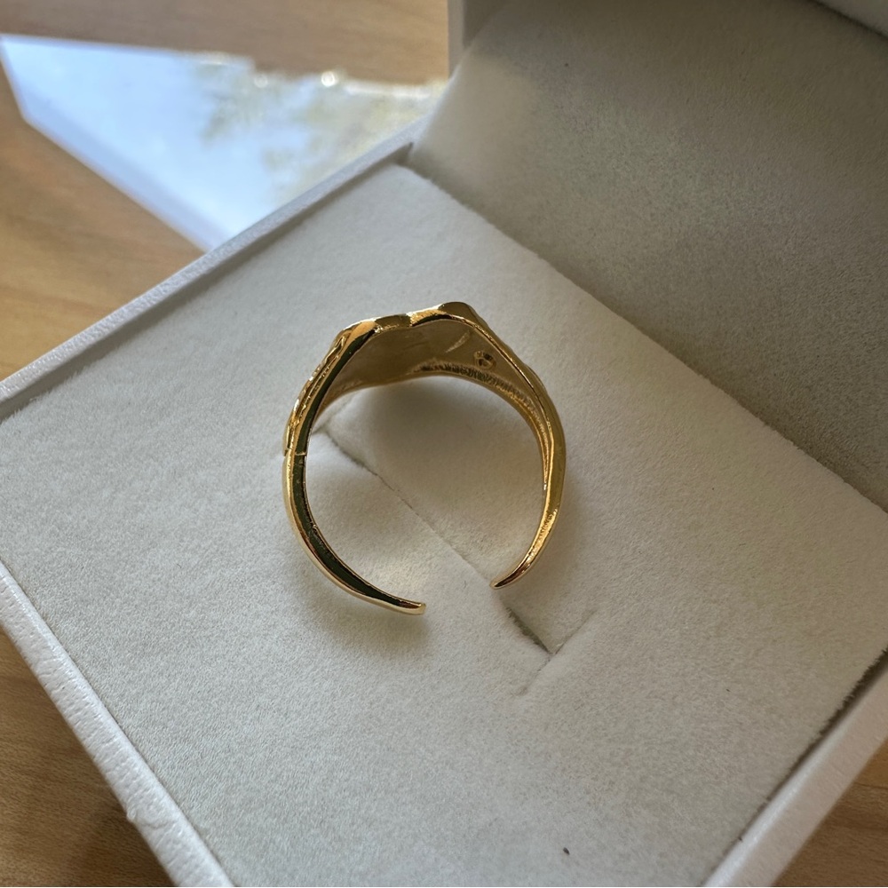 Bracha Gold Heart Floral Signet Ring Adjustable - Picture 3 of 5